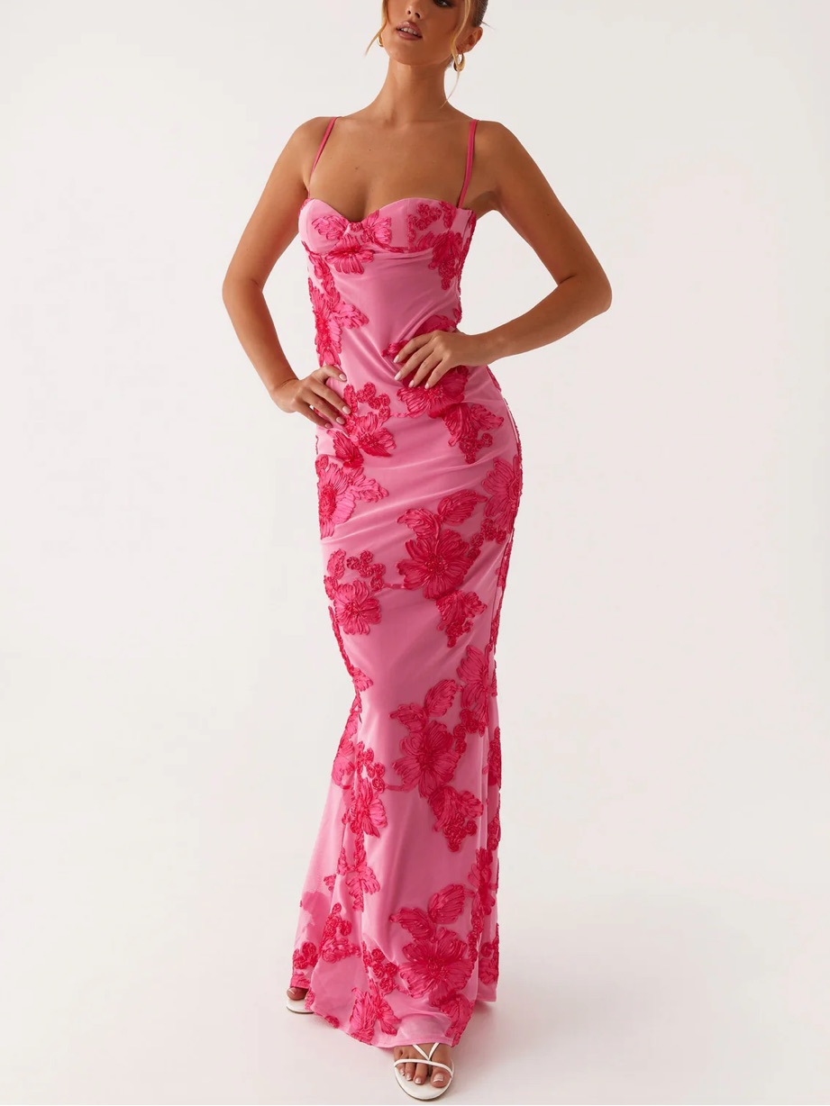 Peppermayo Pink Floral Lace Maxi Dress